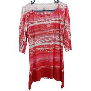 Artisans Wearable Art Tunic Top Medium Red White Abstract Sharkbite‎ 3/4 Sleeve
